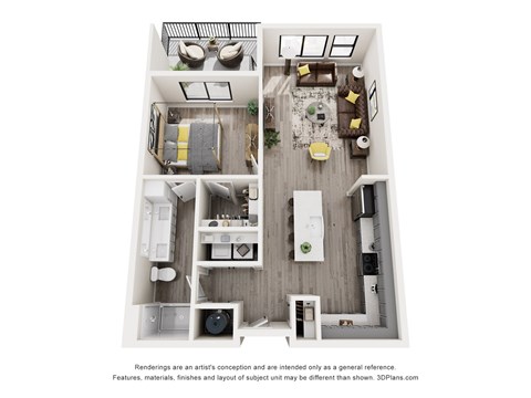 Floor plan for 1 bed, 1 bath, 875 sqft